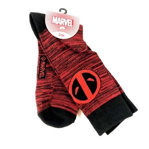 Marvel Mens Deadpool Black and Red Crew Socks